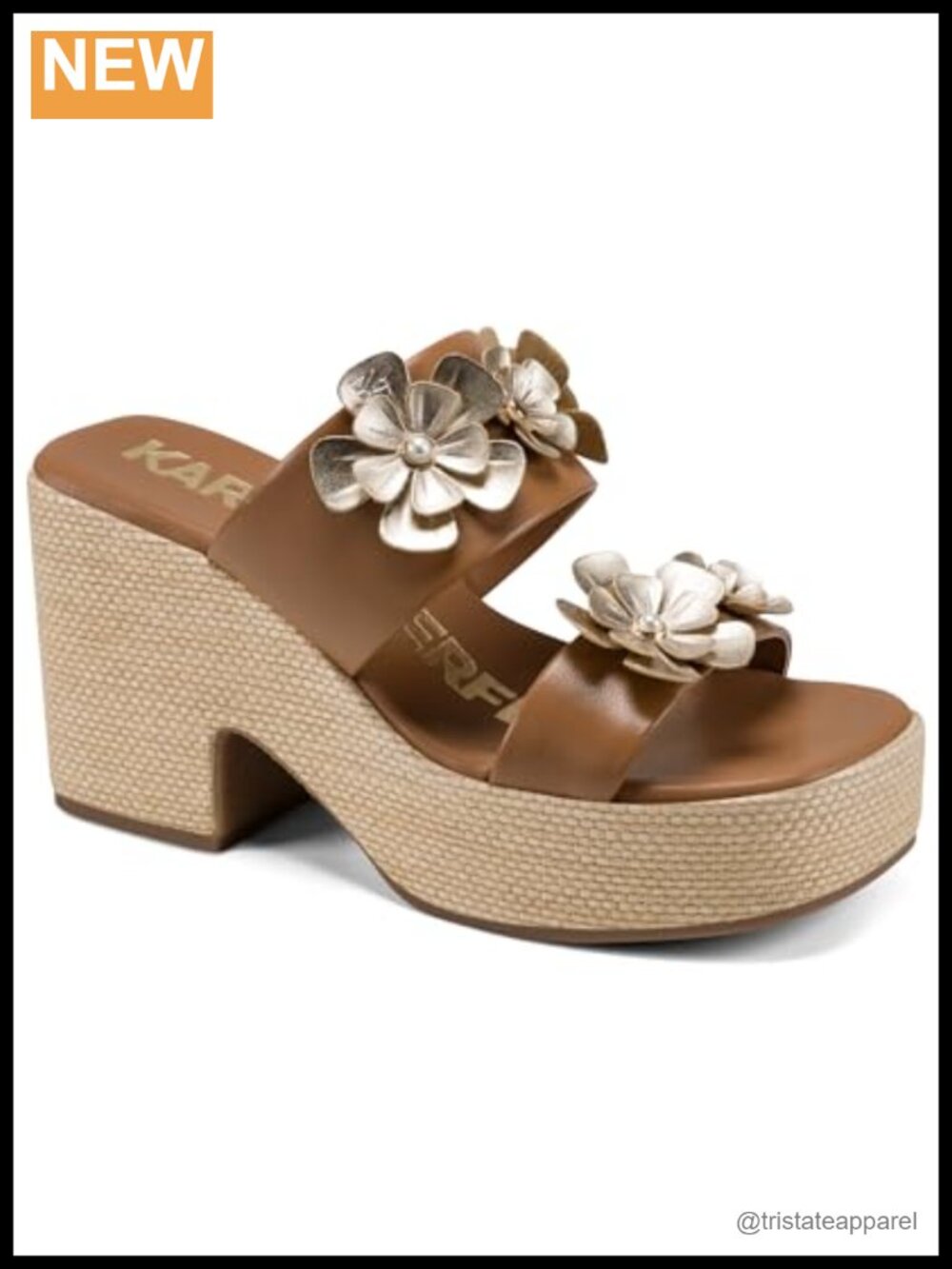 Moracco Double Band Sandal Flower Embellishments Open Toe Block Heel Ankle
